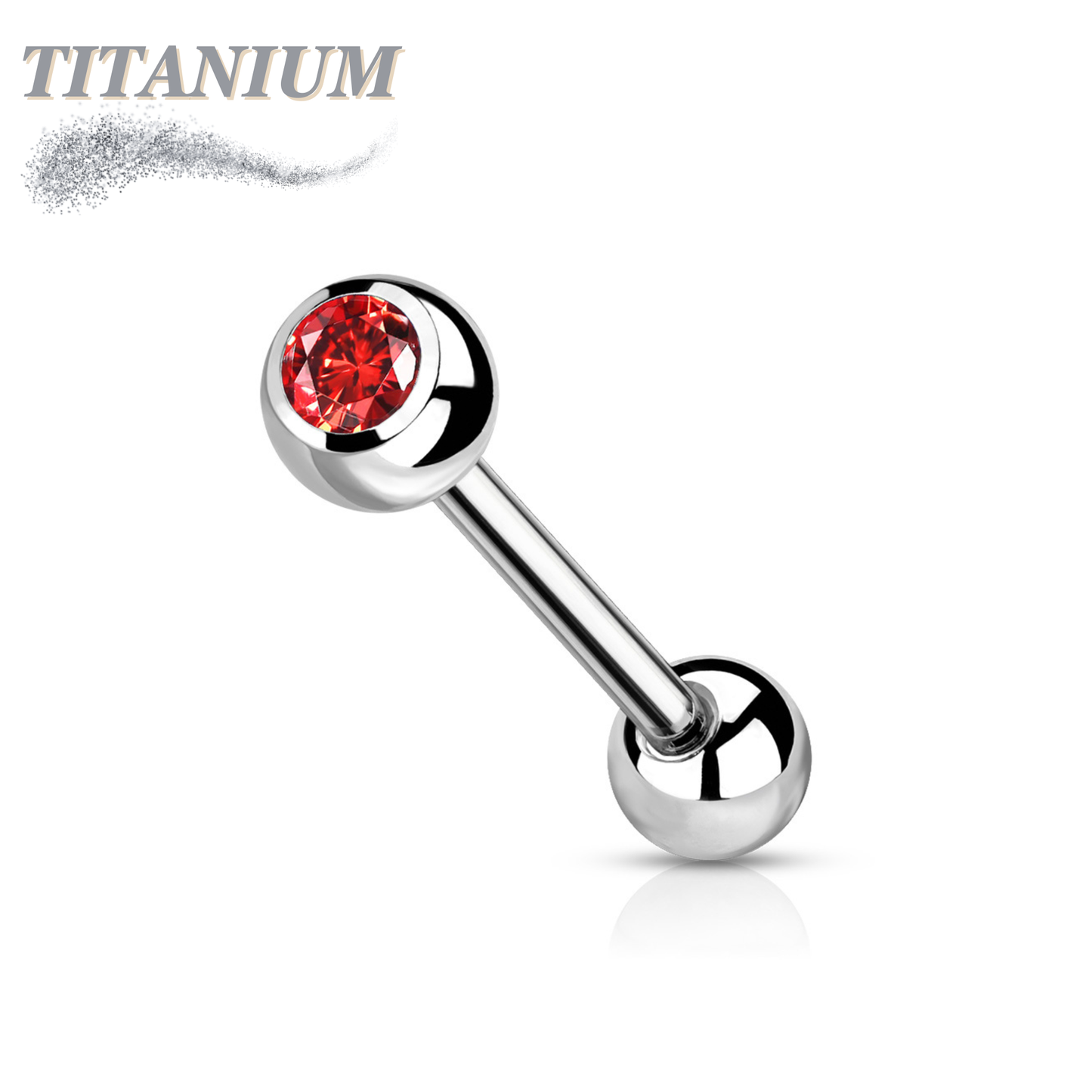 Titanium Externally Threaded Barbell w/ One Bezel Gem and One Fixed Ball