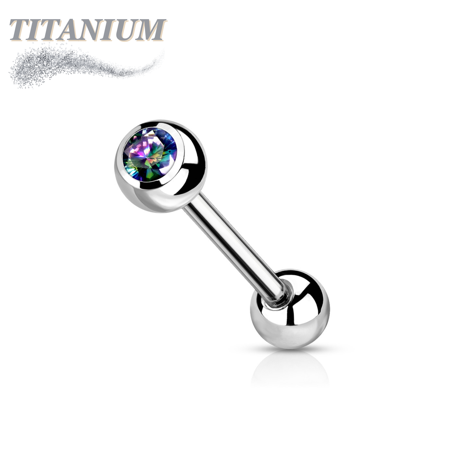 Titanium Externally Threaded Barbell w/ One Bezel Gem and One Fixed Ball