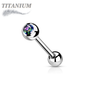Titanium Externally Threaded Barbell w/ One Bezel Gem and One Fixed Ball