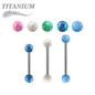 Titanium Externally Threaded Barbell w/ Synthetic Opal Ball Ends