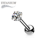 Titanium Externally Threaded Straight Cartilage Barbell with Prong Set CZ