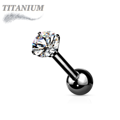 Titanium Externally Threaded Straight Cartilage Barbell with Prong Set CZ