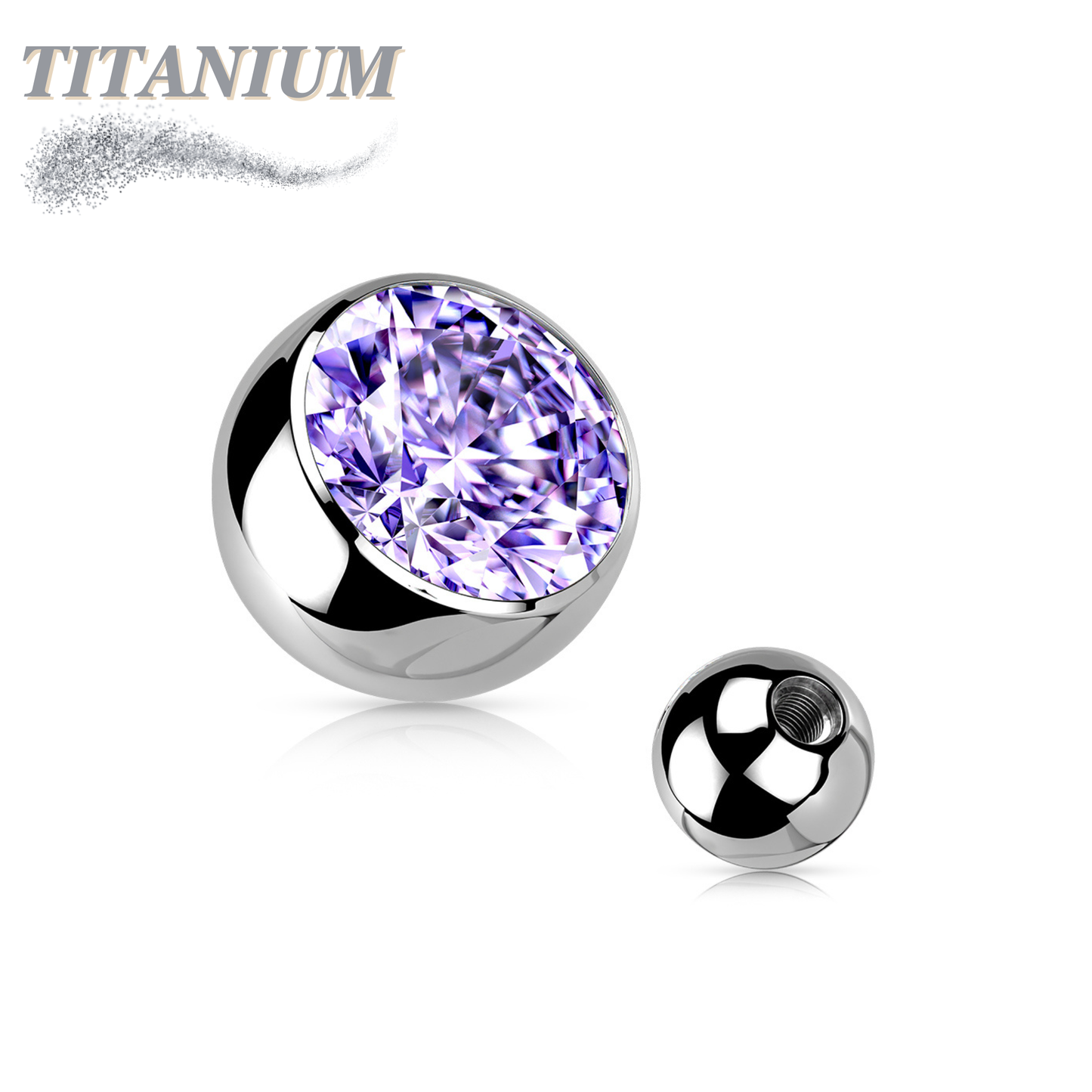 Titanium Externally Threaded Press Fit Gem Ball Ends (Top Only)