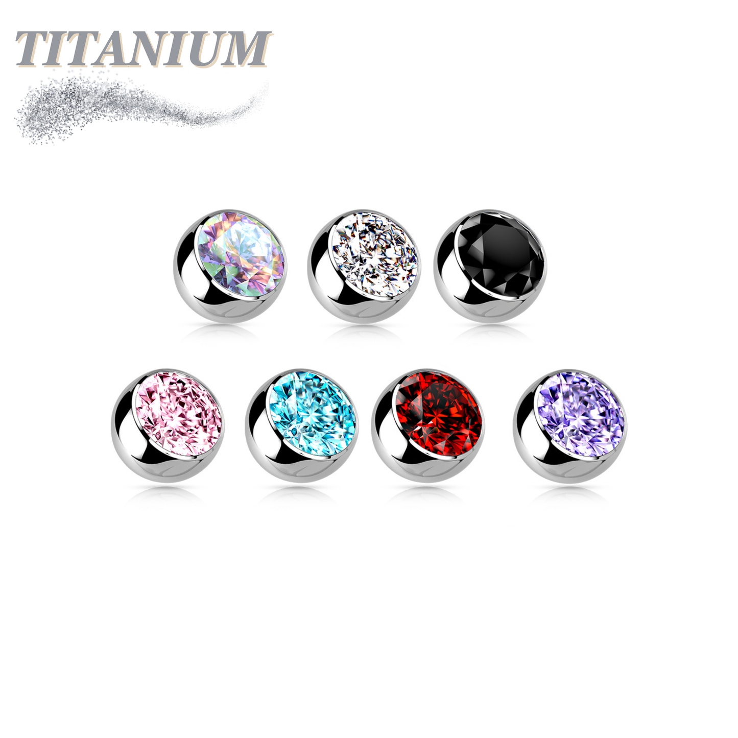 Titanium Externally Threaded Press Fit Gem Ball Ends (Top Only)