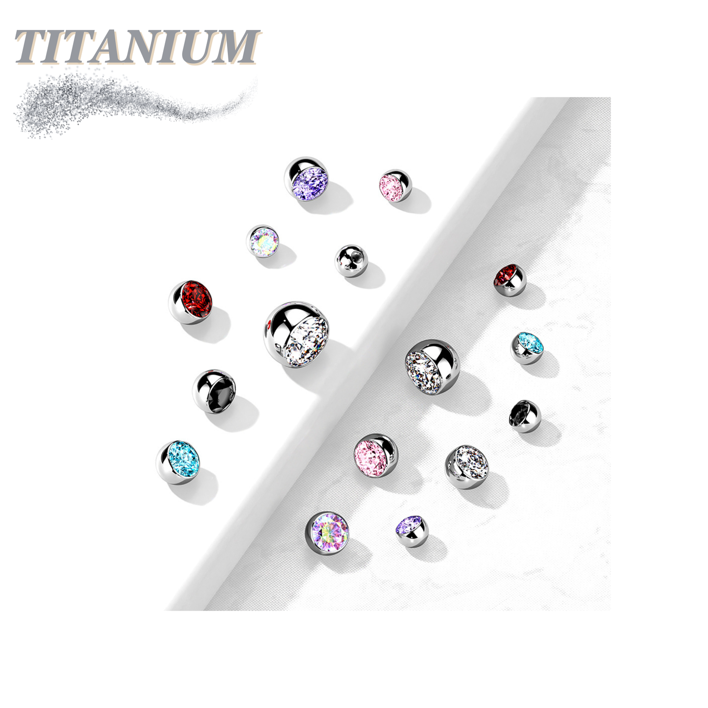 Titanium Externally Threaded Press Fit Gem Ball Ends (Top Only)