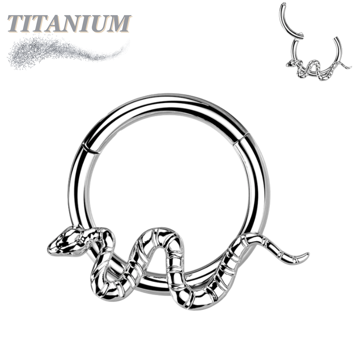 Titanium Hinged Hoop with Snake