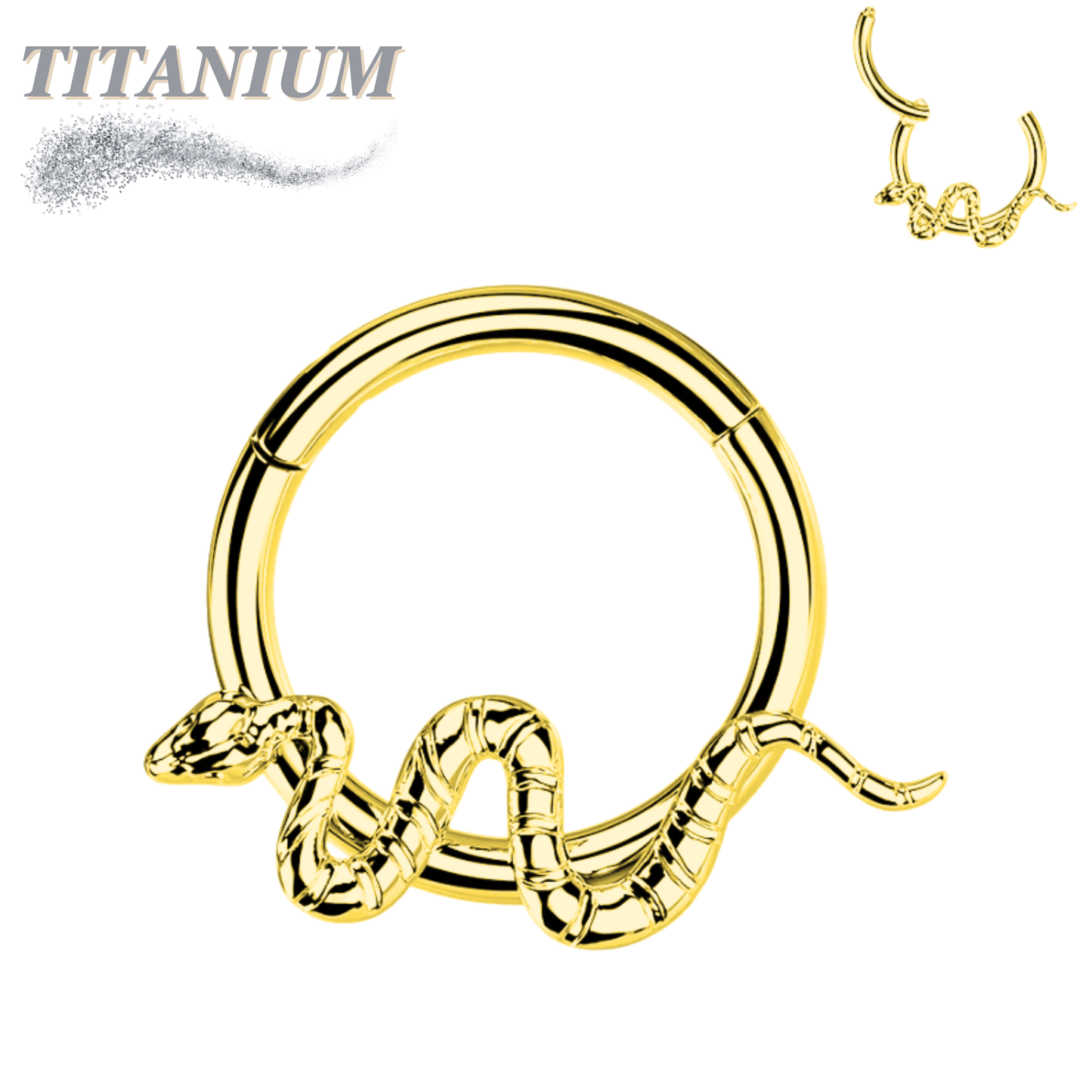 Titanium Hinged Hoop with Snake
