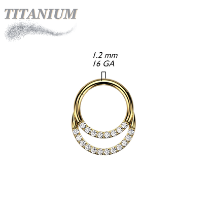 Titanium Double Ring Front Facing Cubic Zirconia Hinged Ring