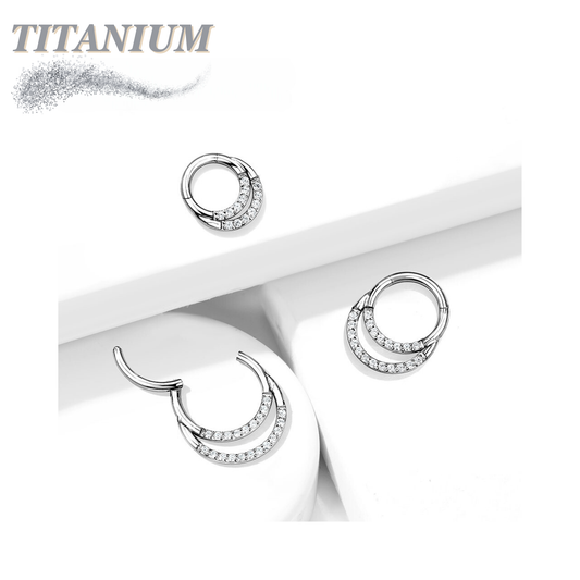 Titanium Double Ring Front Facing Cubic Zirconia Hinged Ring