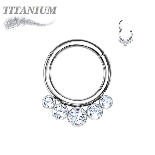 Titanium 5 Front Face CZ Bezel Set Ring