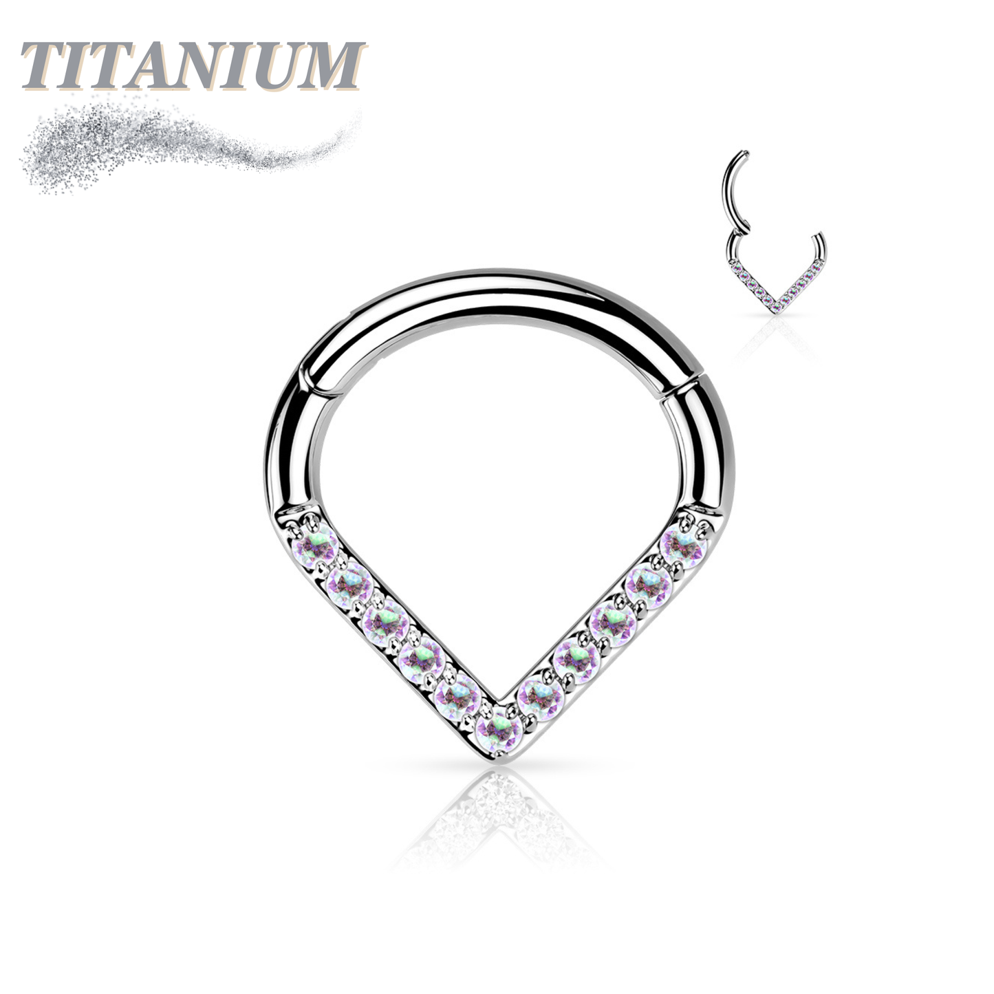 Titanium Hinged Chevron w/ Front Facing Gems or Pearls