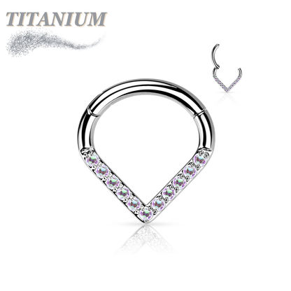 Titanium Hinged Chevron w/ Front Facing Gems or Pearls