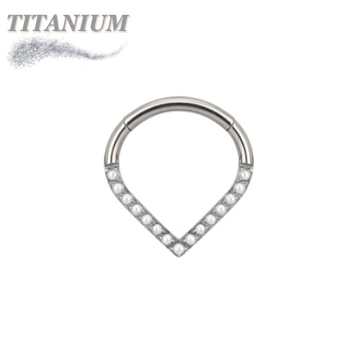 Titanium Hinged Chevron w/ Front Facing Gems or Pearls