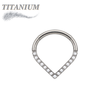 Titanium Hinged Chevron w/ Front Facing Gems or Pearls