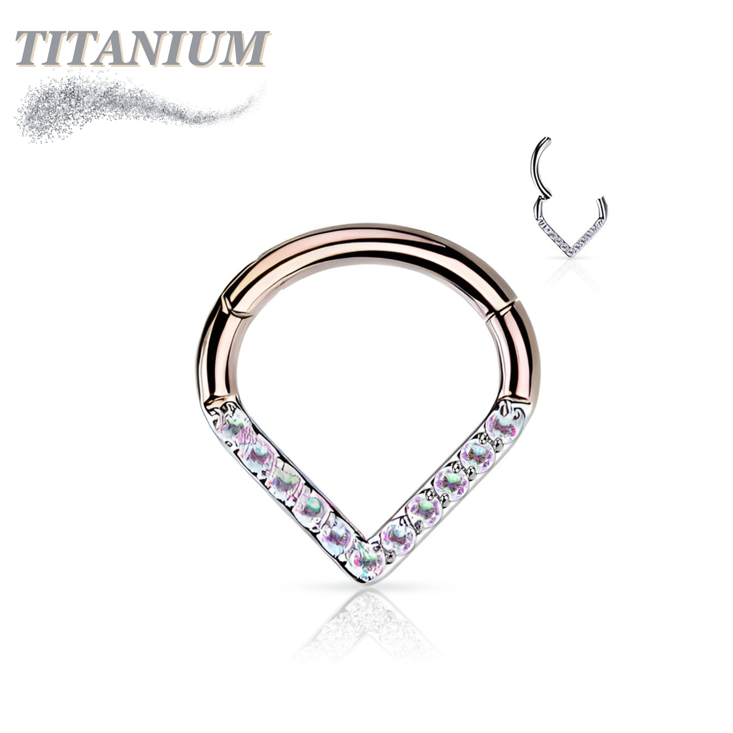 Titanium Hinged Chevron w/ Front Facing Gems or Pearls