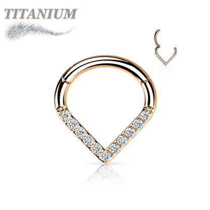 Titanium Hinged Chevron w/ Front Facing Gems or Pearls