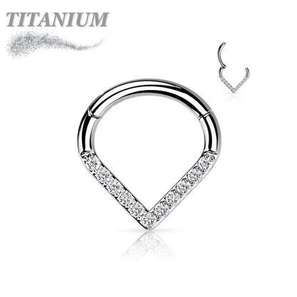 Titanium Hinged Chevron w/ Front Facing Gems or Pearls