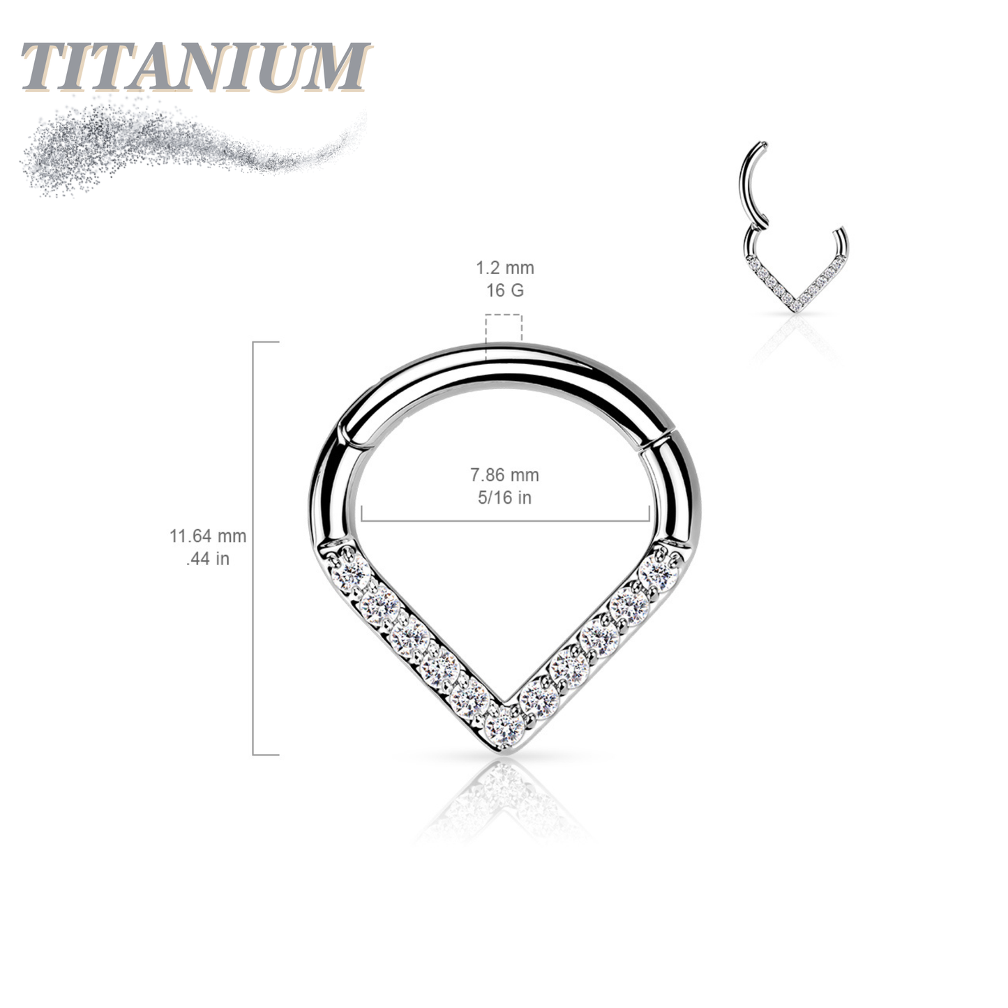 Titanium Hinged Chevron w/ Front Facing Gems or Pearls