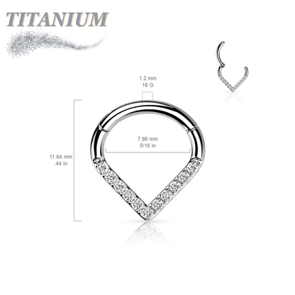Titanium Hinged Chevron w/ Front Facing Gems or Pearls
