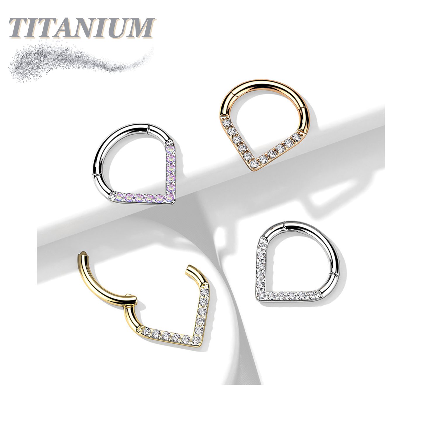 Titanium Hinged Chevron w/ Front Facing Gems or Pearls