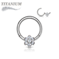 Titanium Hinged Ring 16G with Front Facing Flower Gem