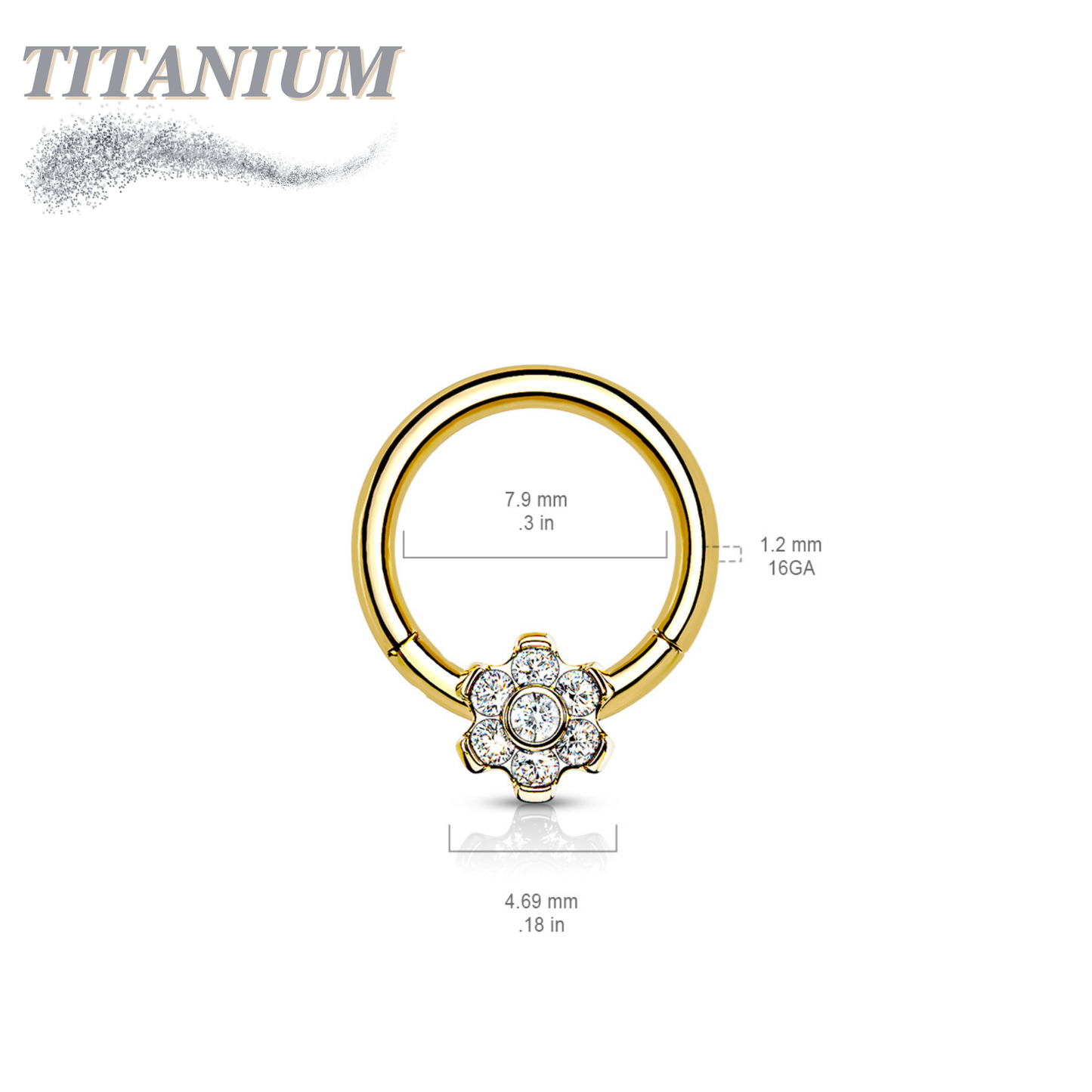 Titanium Hinged Ring 16G with Front Facing Flower Gem
