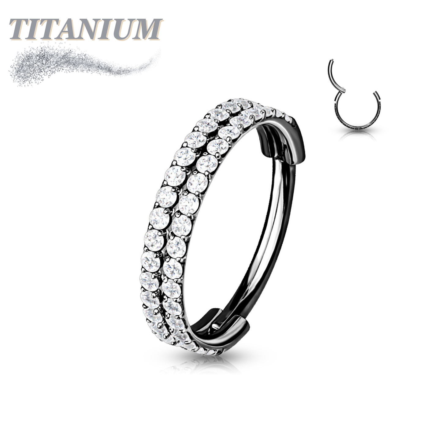 Titanium Hinged Rubg w/ Outward Side Face Double CZ Row