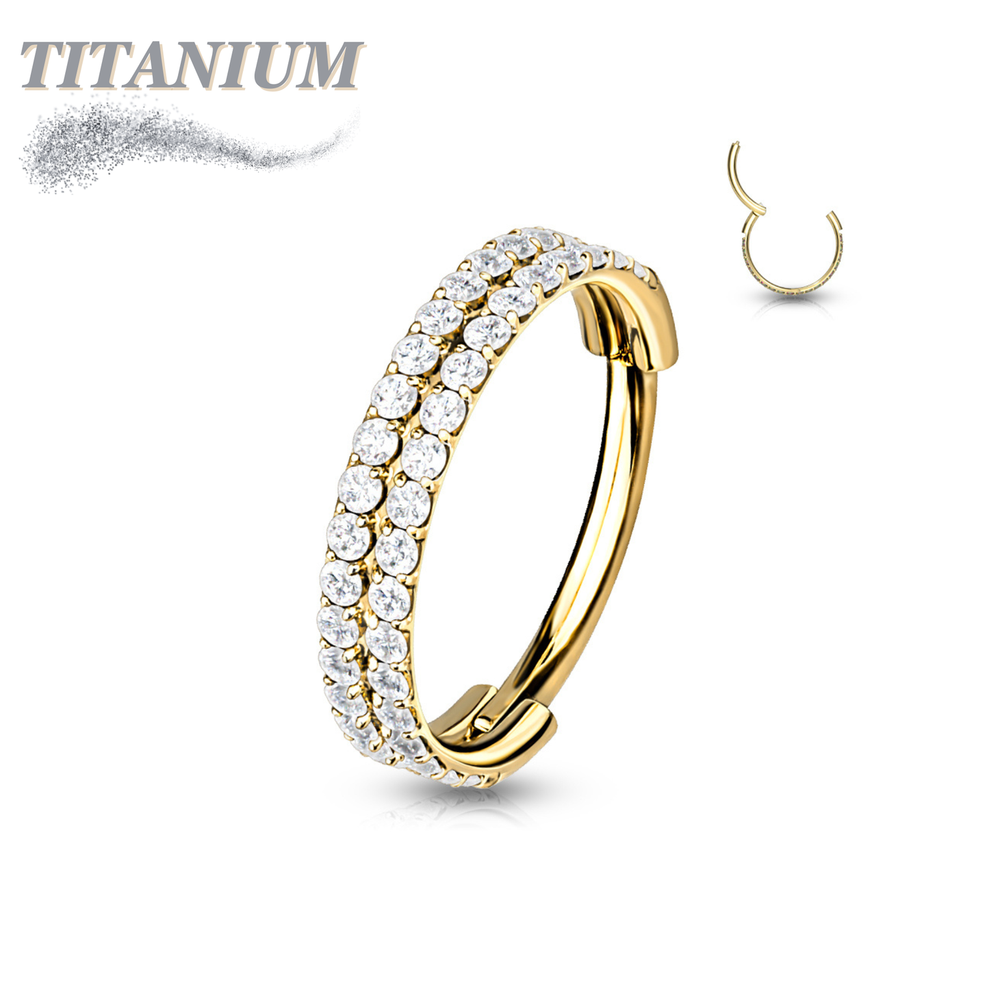 Titanium Hinged Rubg w/ Outward Side Face Double CZ Row