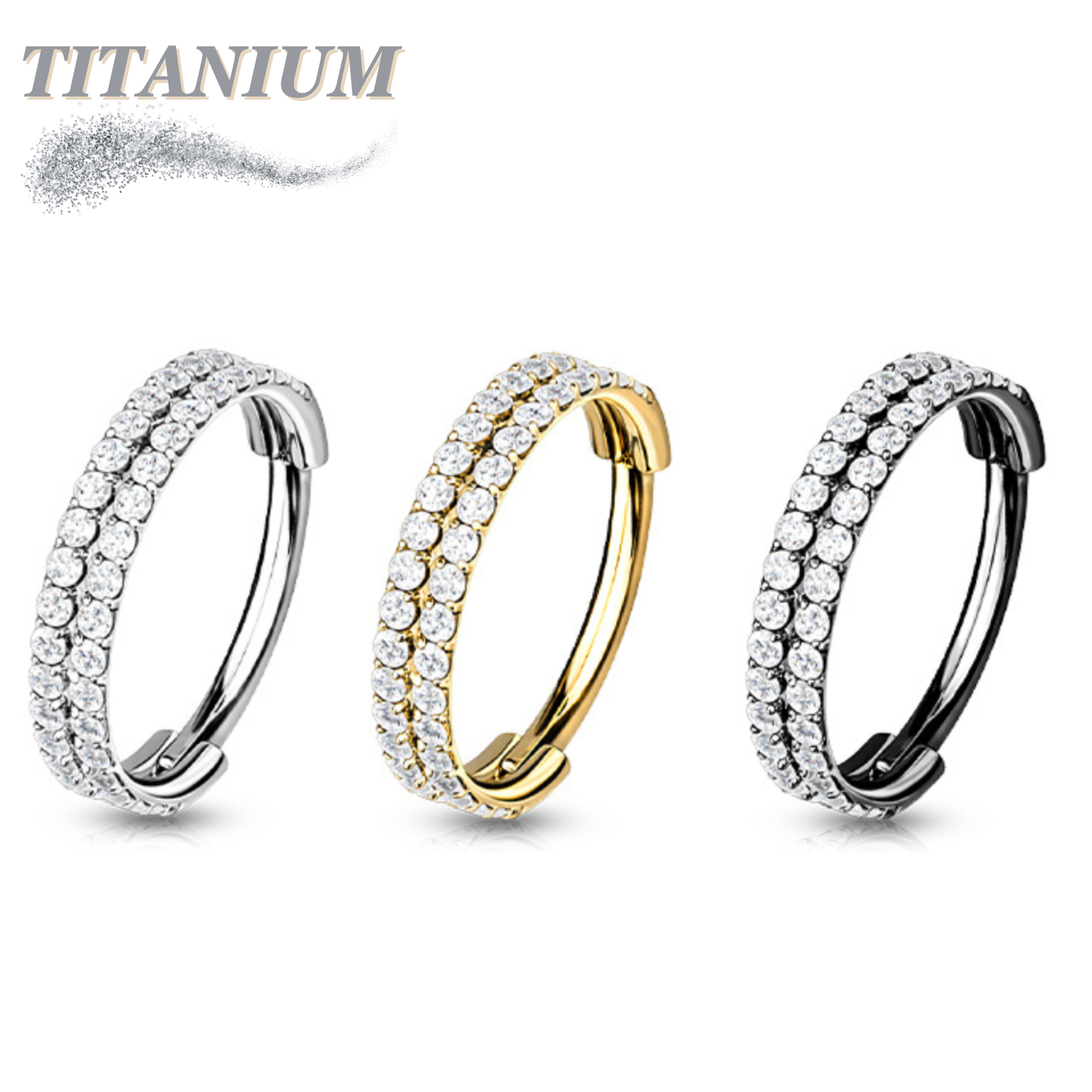 Titanium Hinged Rubg w/ Outward Side Face Double CZ Row