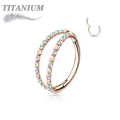 Titanium Hinged Ring with Outer Facing Double Lined CZ