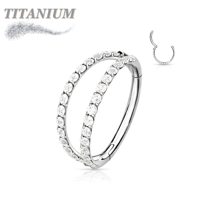 Titanium Hinged Ring with Outer Facing Double Lined CZ