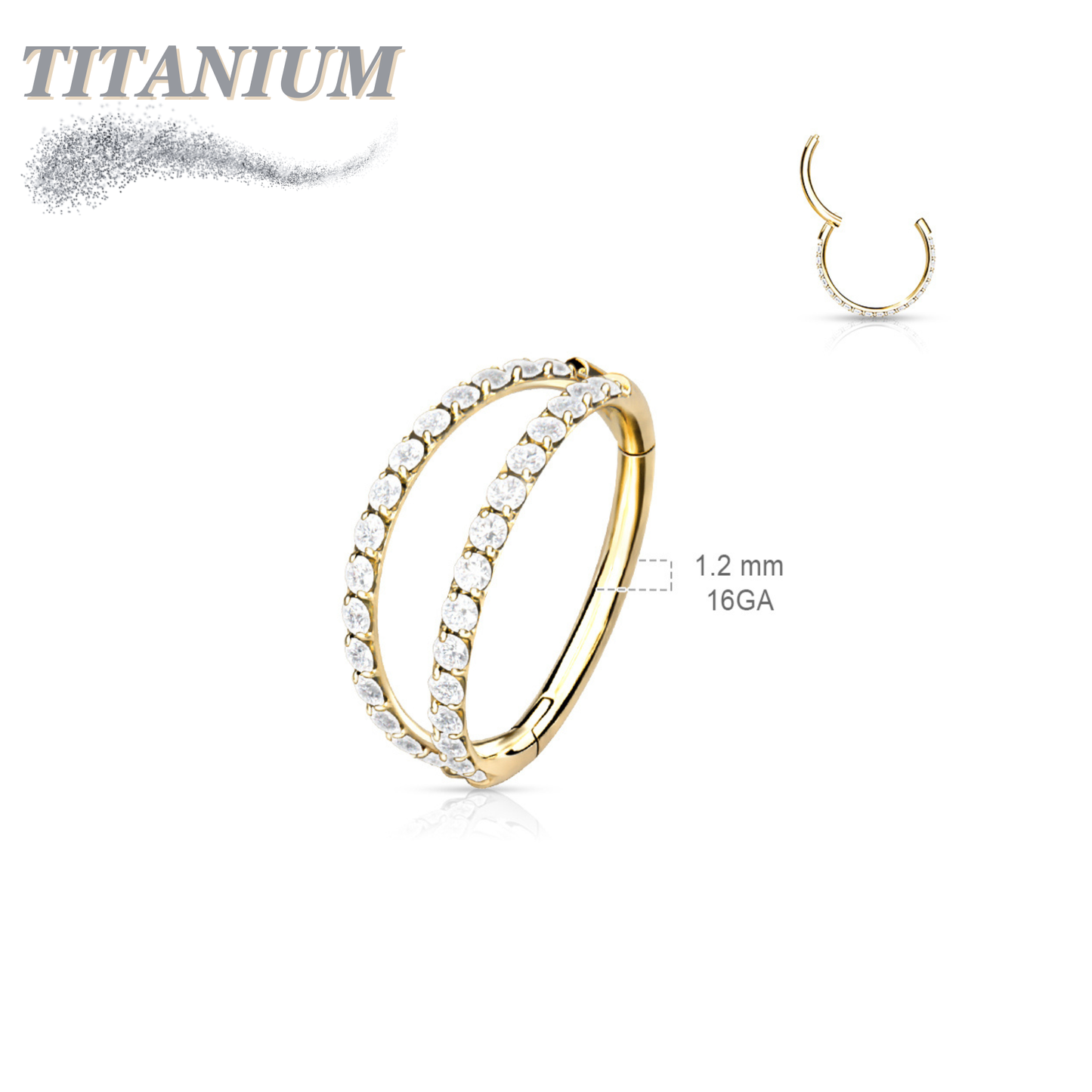 Titanium Hinged Ring with Outer Facing Double Lined CZ