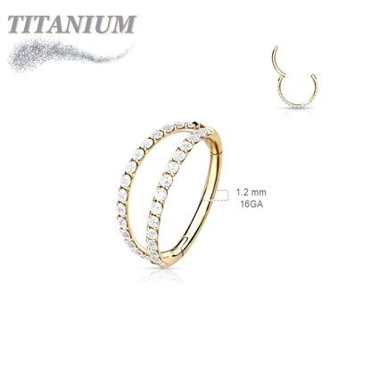 Titanium Hinged Ring with Outer Facing Double Lined CZ