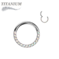 Titanium Hinged Ring with CNC Set CZ/Pearl Lined Paved Front