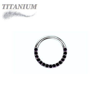 Titanium Hinged Ring with CNC Set CZ/Pearl Lined Paved Front