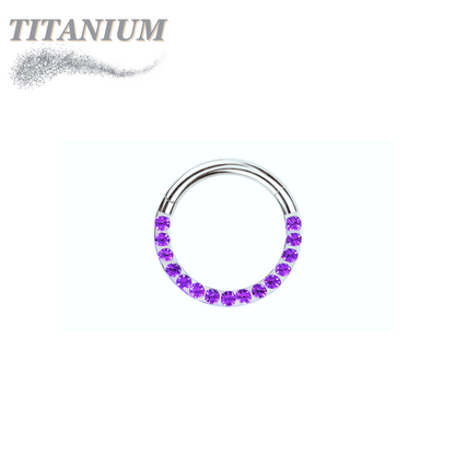 Titanium Hinged Ring with CNC Set CZ/Pearl Lined Paved Front