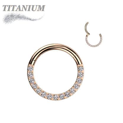Titanium Hinged Ring with CNC Set CZ/Pearl Lined Paved Front