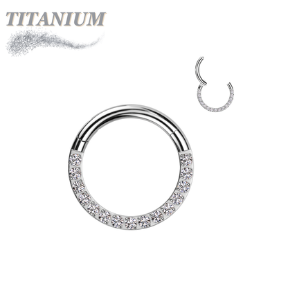 Titanium Hinged Ring with CNC Set CZ/Pearl Lined Paved Front