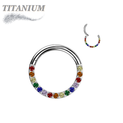 Titanium Hinged Ring with CNC Set CZ/Pearl Lined Paved Front