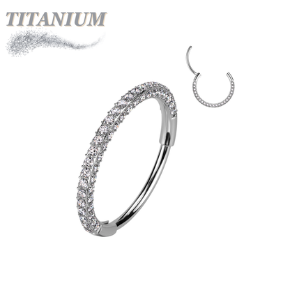 Titanium Hinged Nostril Ring with 3 Paved CZ Sides