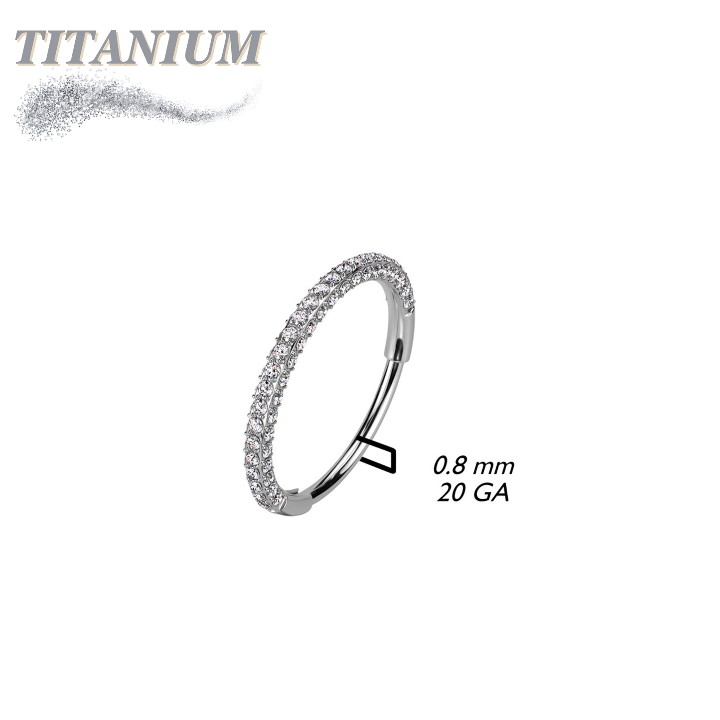 Titanium Hinged Nostril Ring with 3 Paved CZ Sides