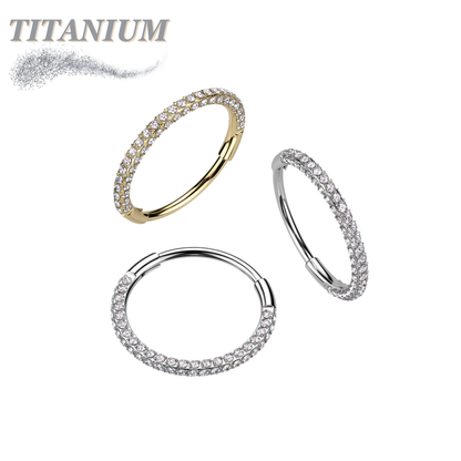 Titanium Hinged Nostril Ring with 3 Paved CZ Sides