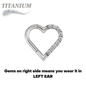 Titanium Hinged Half Paved Heart Ring w/ Gems