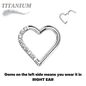 Titanium Hinged Half Paved Heart Ring w/ Gems