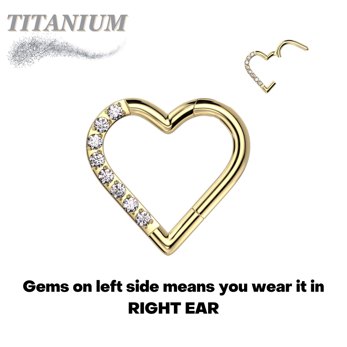 Titanium Hinged Half Paved Heart Ring w/ Gems