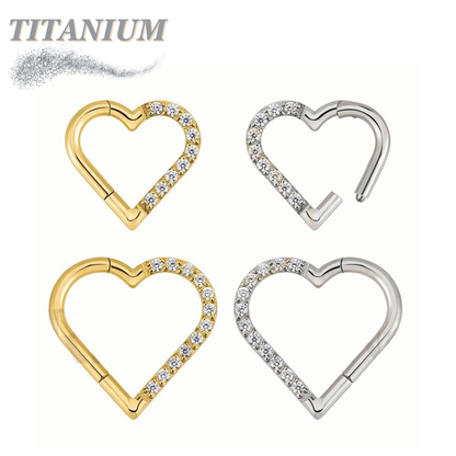 Titanium Hinged Half Paved Heart Ring w/ Gems