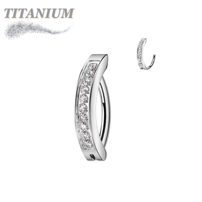 Titanium Hinged Belly Ring Wide Band with CNC Set CZ's