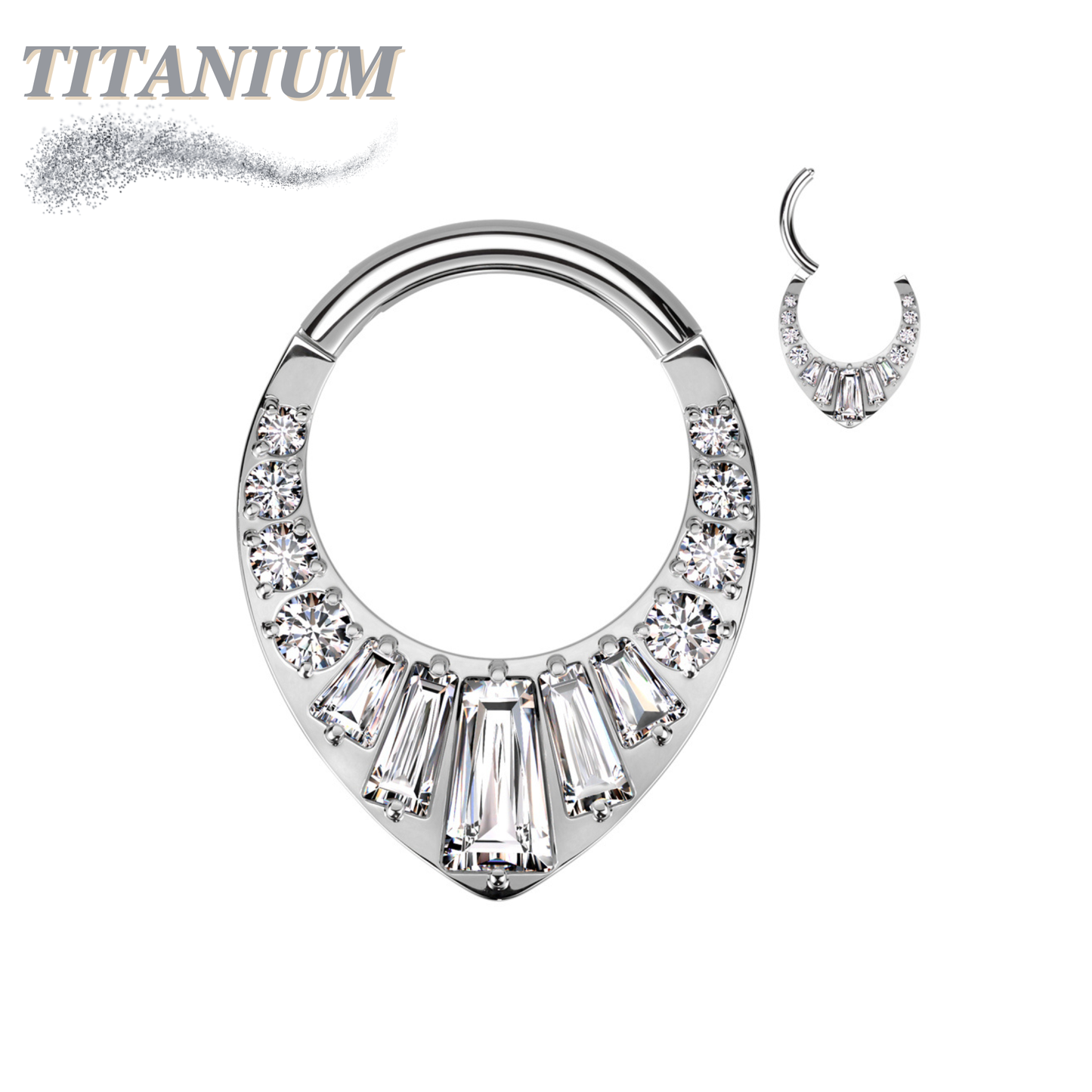 Titanium Hinged w/ Round and Baguette CNC Set CZs