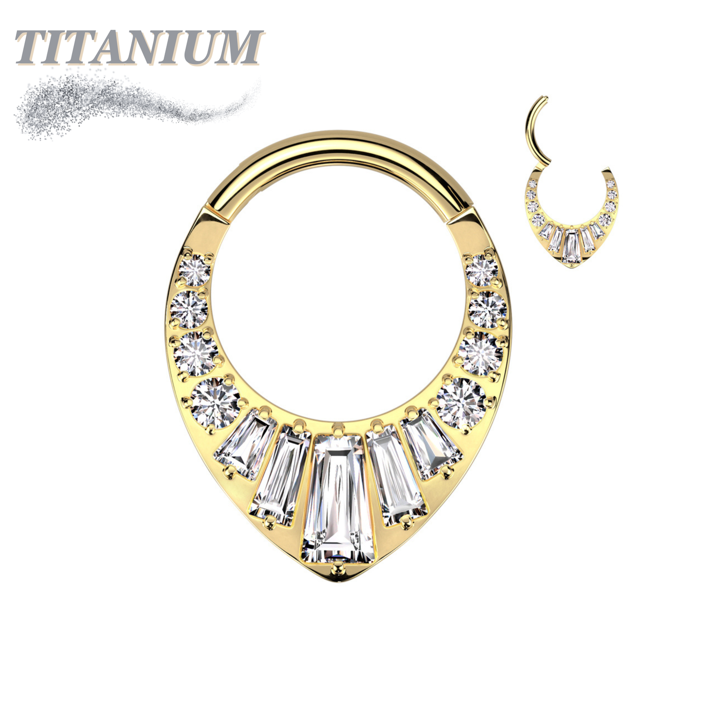 Titanium Hinged w/ Round and Baguette CNC Set CZs