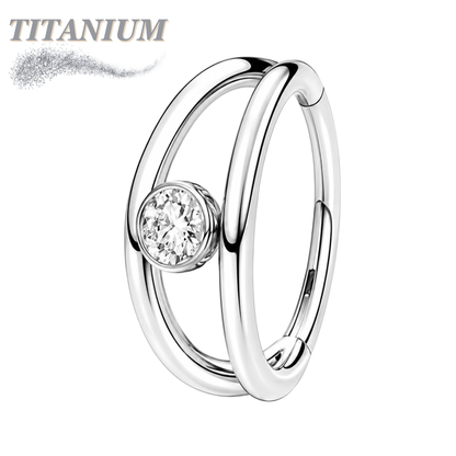 Titanium Hinged Double Split Ring w/ Bezel CZ